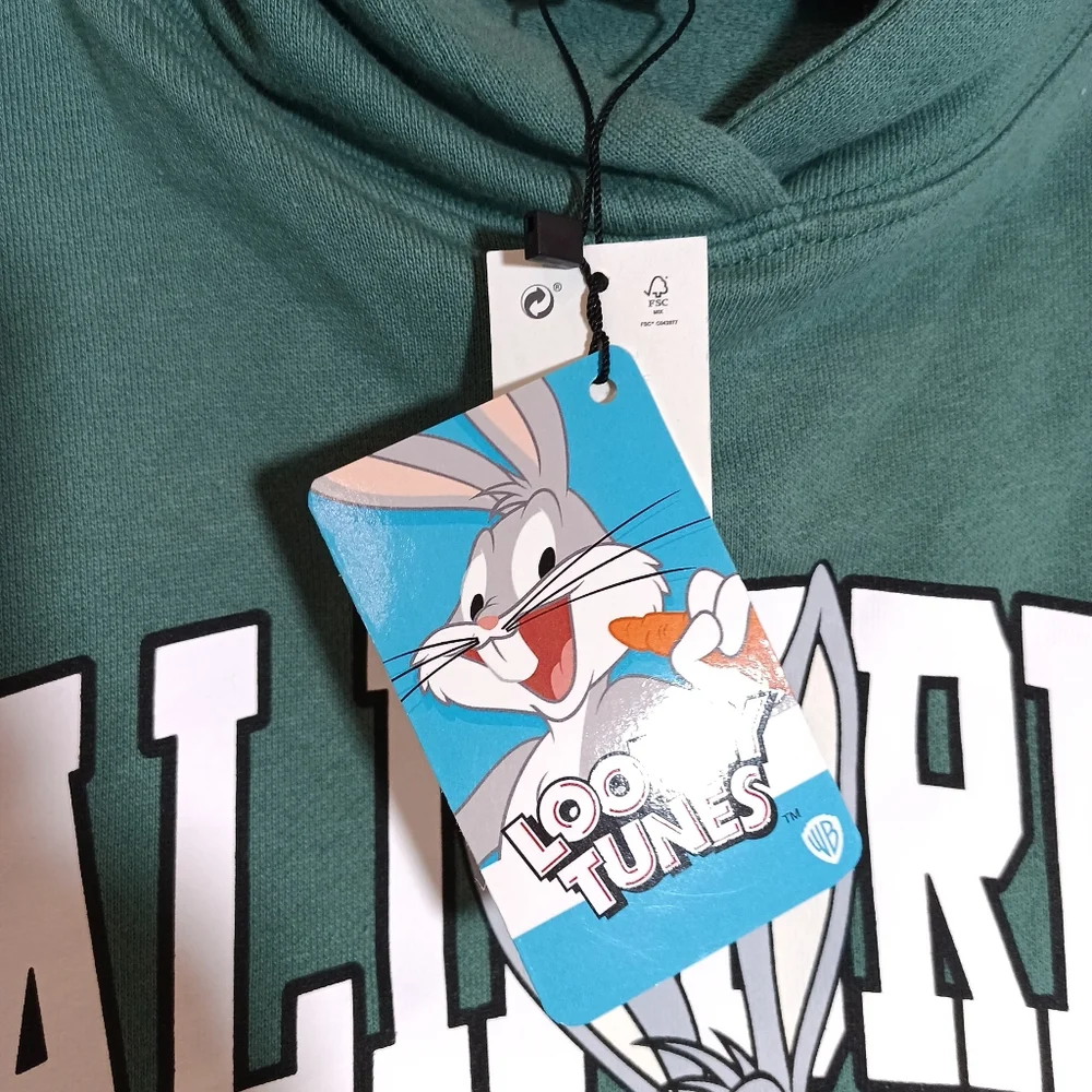 Zara X WB Looney Tunes Bugs Bunny Hoodie Dress in Green Girls Size 8/9 New